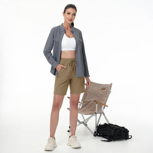 TACVASEN Khaki Women's Lightweight Hiking Shorts Quick Dry with Pockets