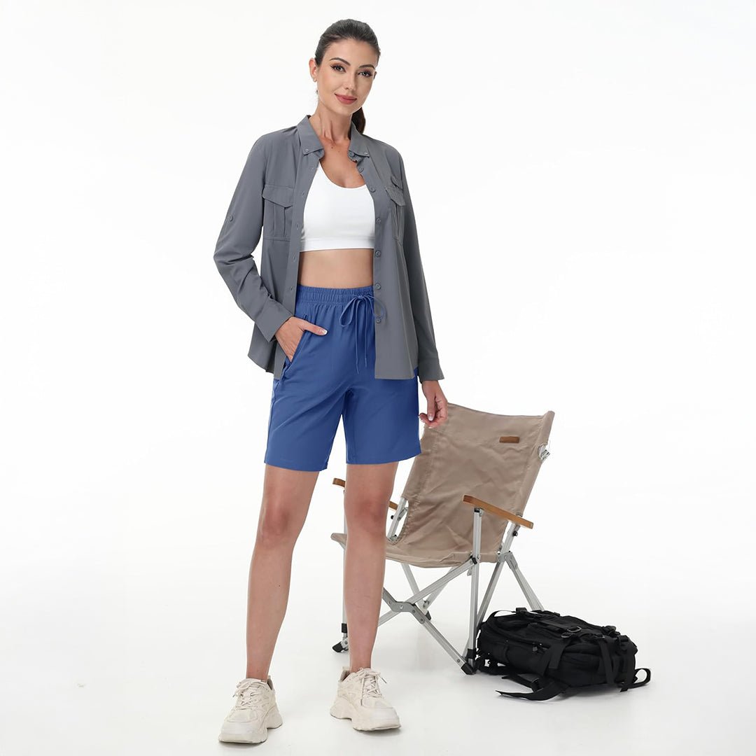TACVASEN Blue Grey Women's Lightweight Hiking Shorts Quick Dry with Pockets