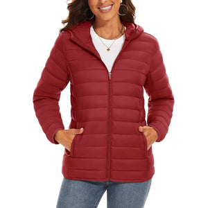 TACVASEN Pink Women's Puffer Jacket Full - zip Water - Resistant Winter Hooded Coat