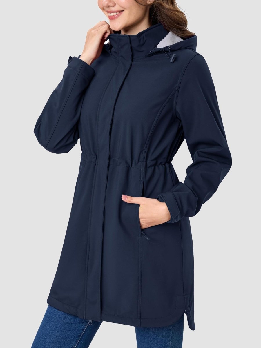 TACVASEN Navy Women's Long Fleece Lined Jackets Warm Winter Windbreaker