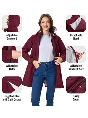 TACVASEN Wine Red Women's Long Fleece Lined Jackets Warm Winter Windbreaker