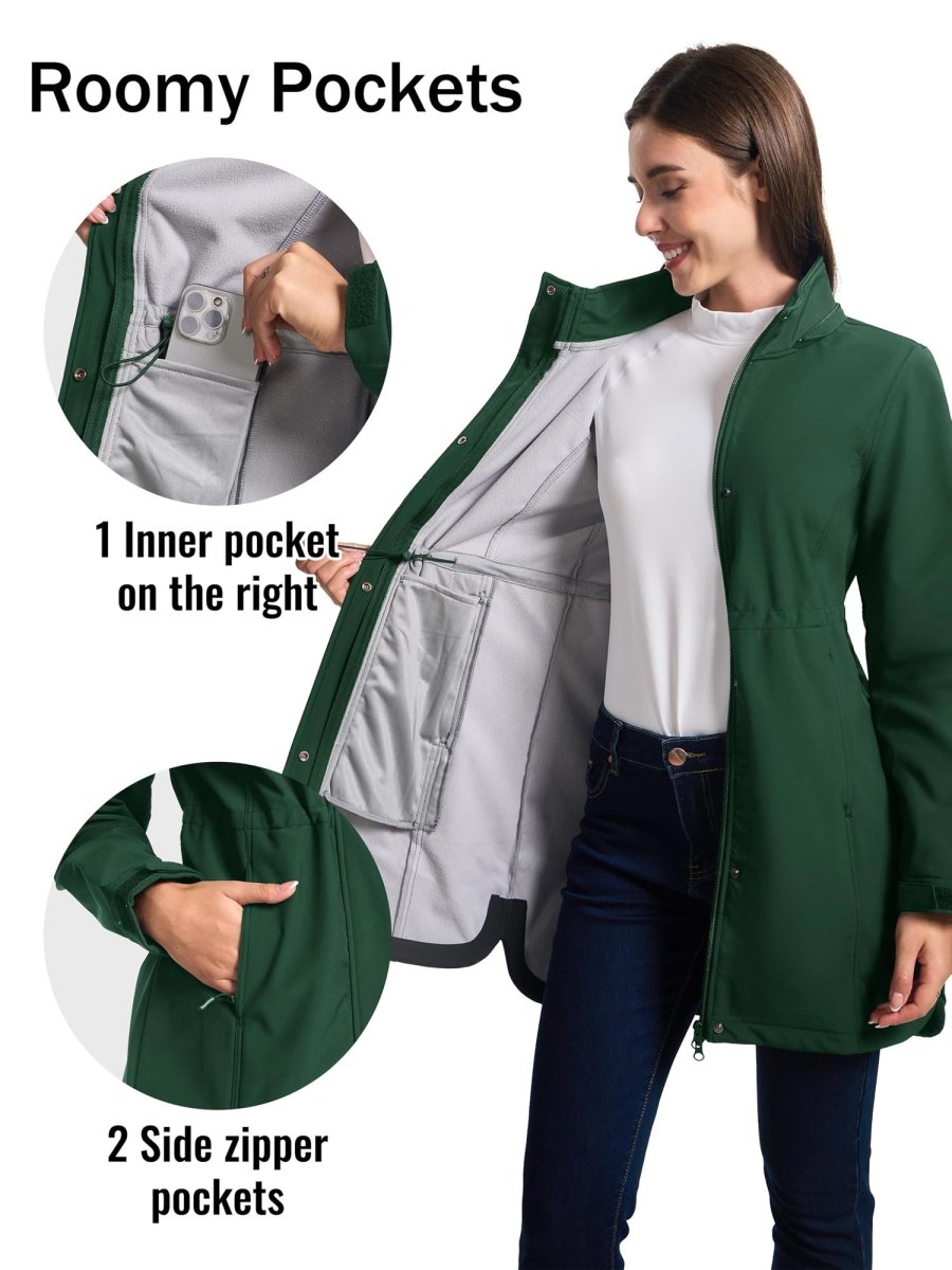 TACVASEN Dark Green Women's Long Fleece Lined Jackets Warm Winter Windbreaker