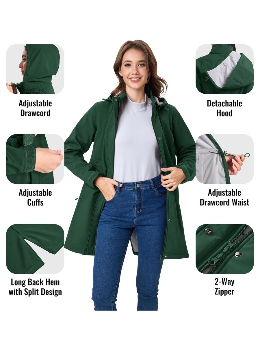 TACVASEN Dark Green Women's Long Fleece Lined Jackets Warm Winter Windbreaker