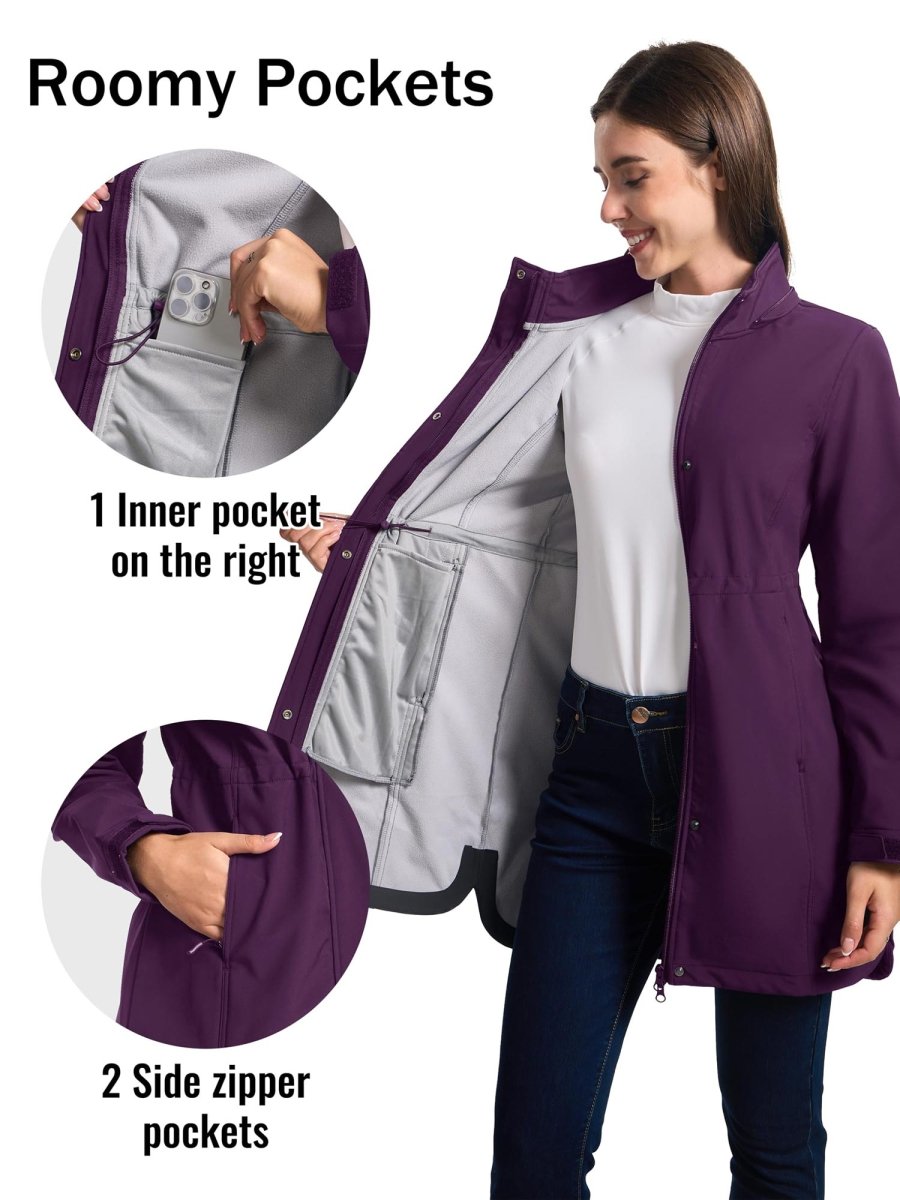 TACVASEN Purple Red Women's Long Fleece Lined Jackets Warm Winter Windbreaker