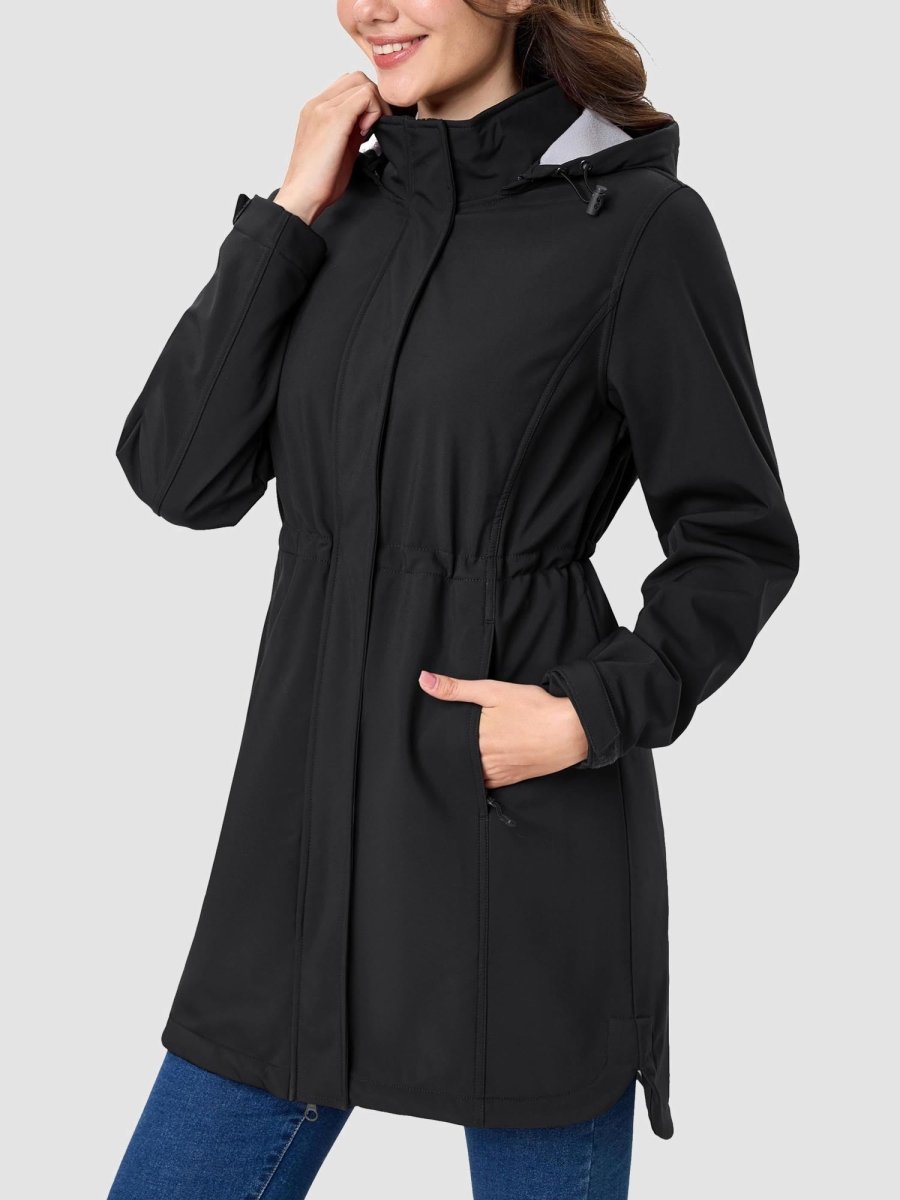TACVASEN Black Women's Long Fleece Lined Jackets Warm Winter Windbreaker