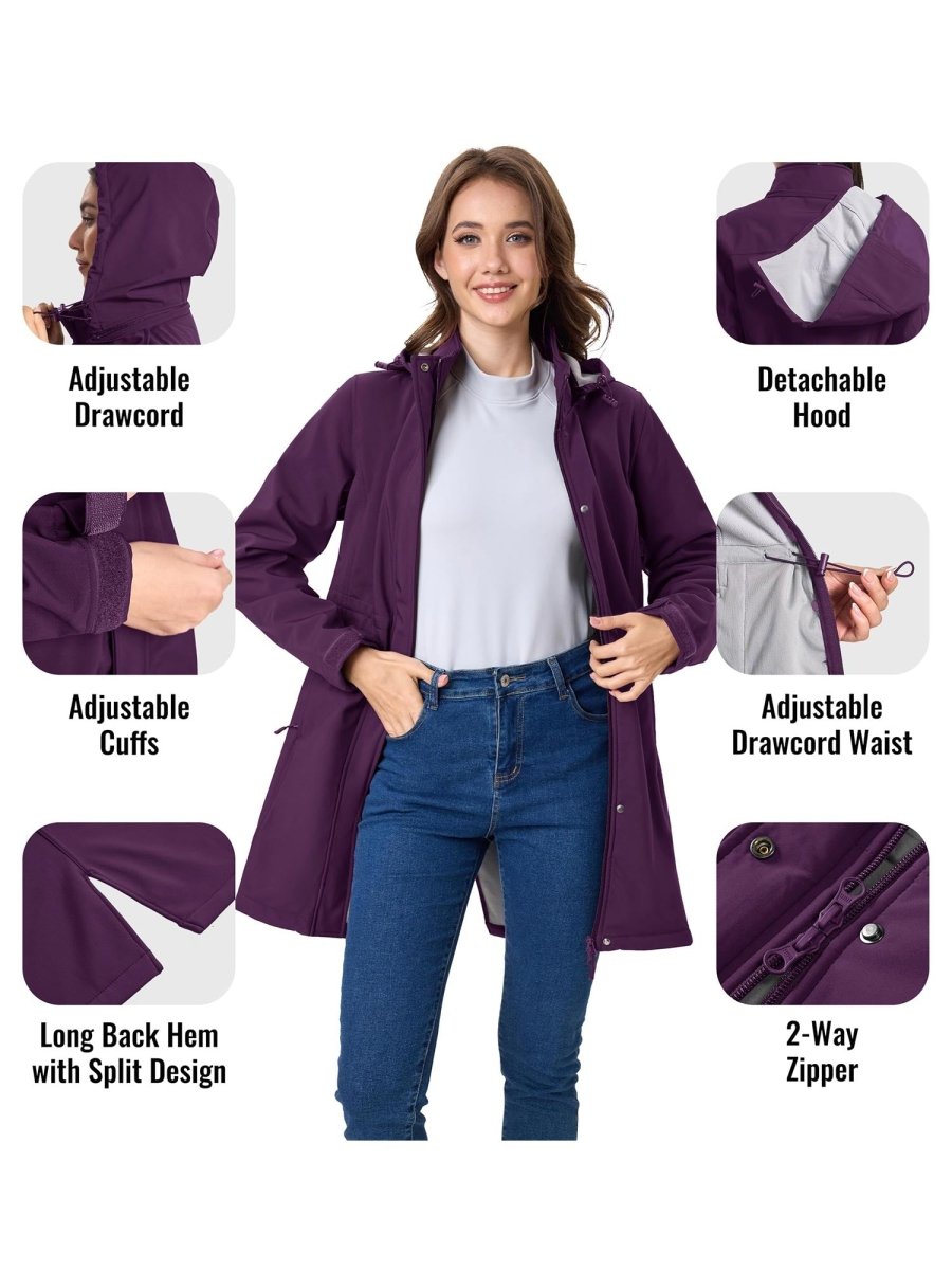 TACVASEN Purple Red Women's Long Fleece Lined Jackets Warm Winter Windbreaker