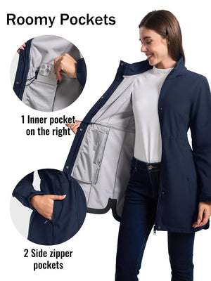 TACVASEN Navy Women's Long Fleece Lined Jackets Warm Winter Windbreaker