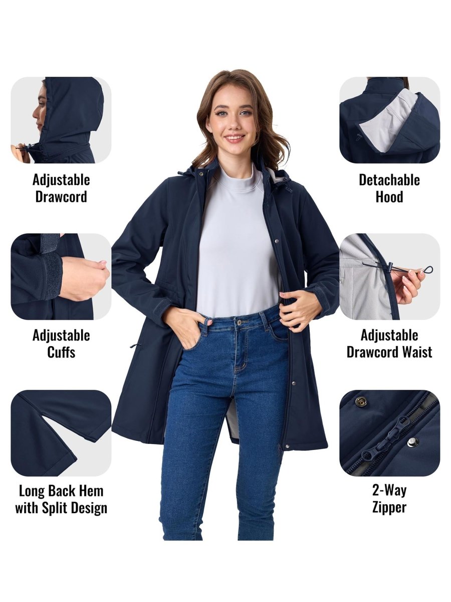 TACVASEN Navy Women's Long Fleece Lined Jackets Warm Winter Windbreaker