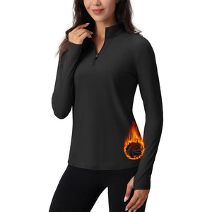 TACVASEN Black Women's Long Sleeve Quarter Zip Running Athletic Top
