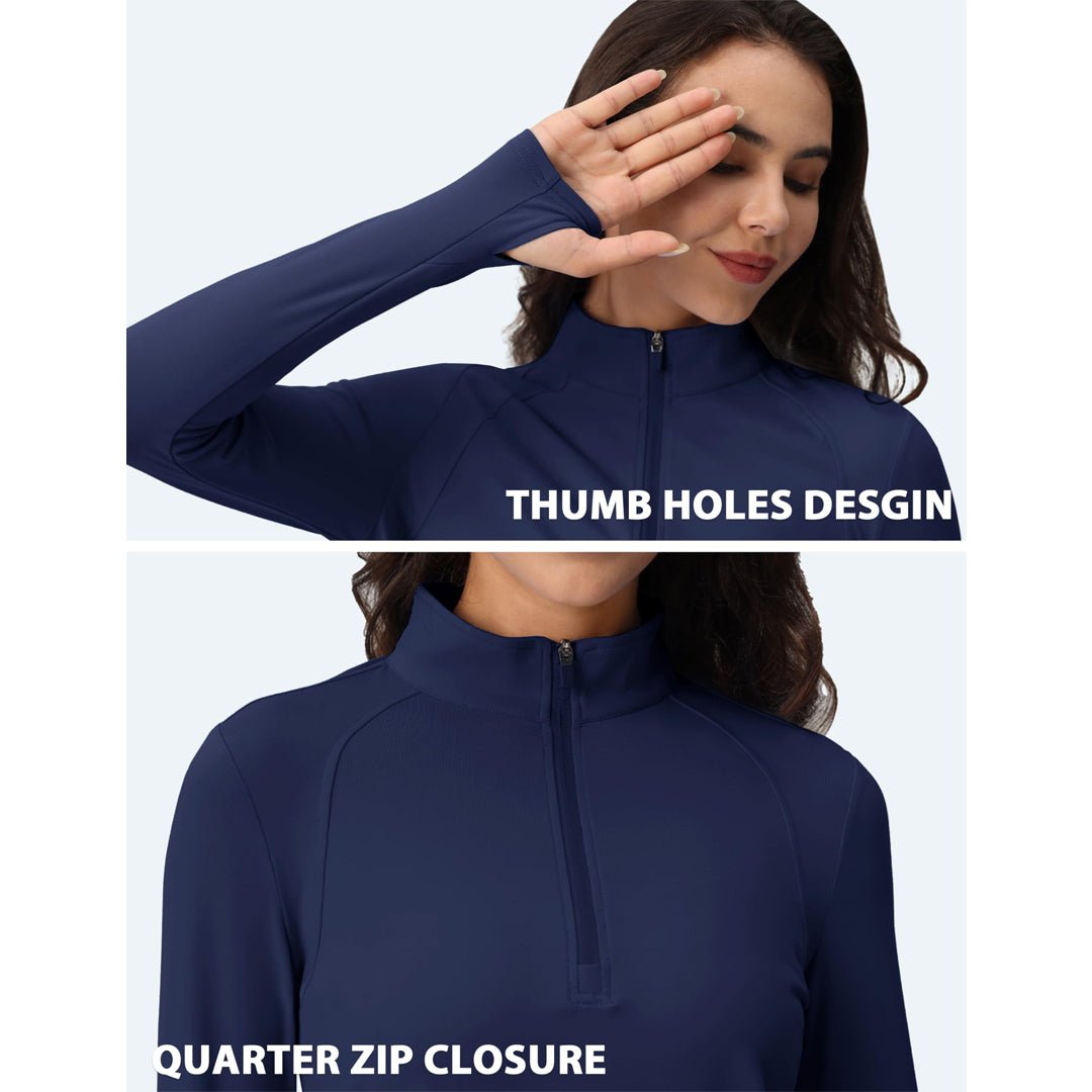 TACVASEN Light Blue Women's Long Sleeve Quarter Zip Running Athletic Top