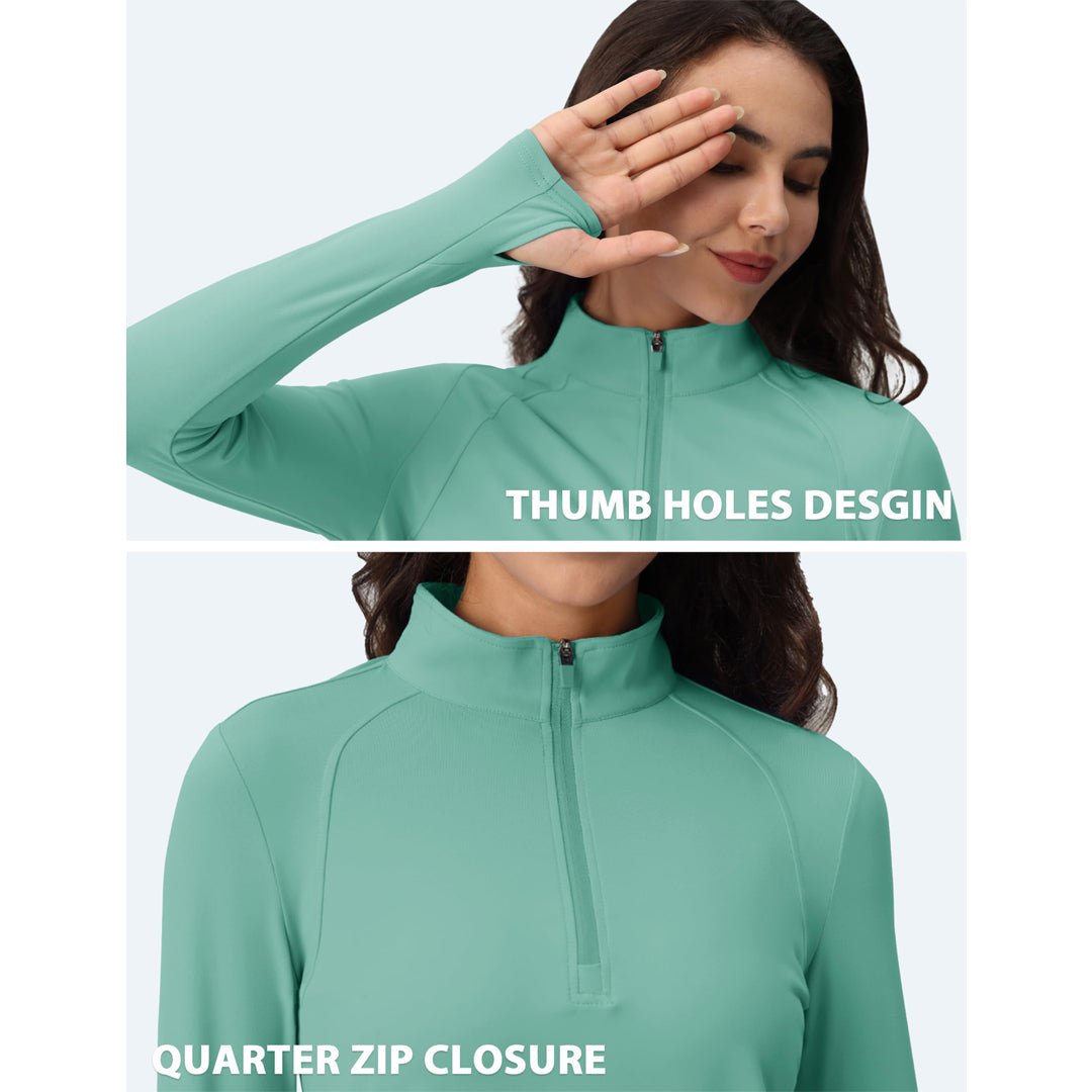 TACVASEN Light Blue Women's Long Sleeve Quarter Zip Running Athletic Top