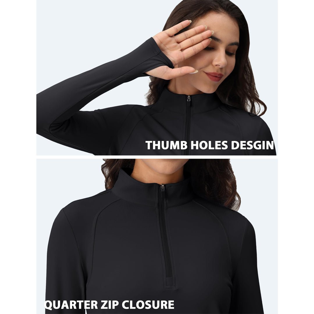 TACVASEN Light Blue Women's Long Sleeve Quarter Zip Running Athletic Top