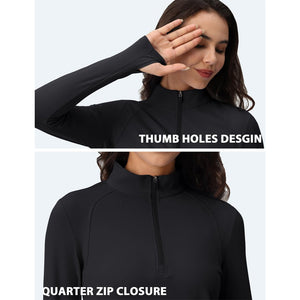 TACVASEN Light Blue Women's Long Sleeve Quarter Zip Running Athletic Top