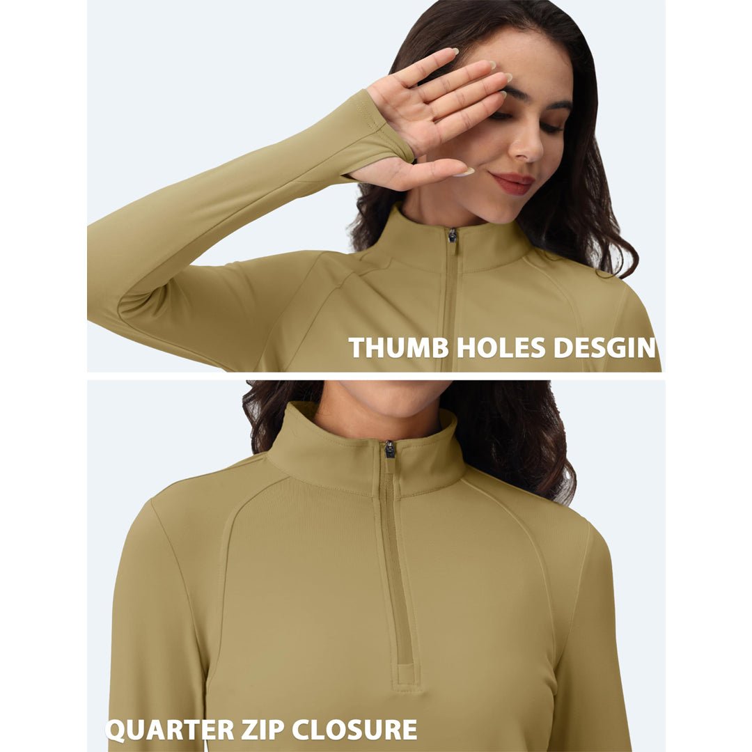 TACVASEN Light Blue Women's Long Sleeve Quarter Zip Running Athletic Top