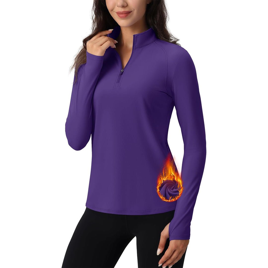 TACVASEN Deep Purple Women's Long Sleeve Quarter Zip Running Athletic Top