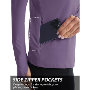 TACVASEN Light Blue Women's Long Sleeve Quarter Zip Running Athletic Top