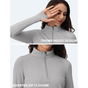 TACVASEN Light Blue Women's Long Sleeve Quarter Zip Running Athletic Top