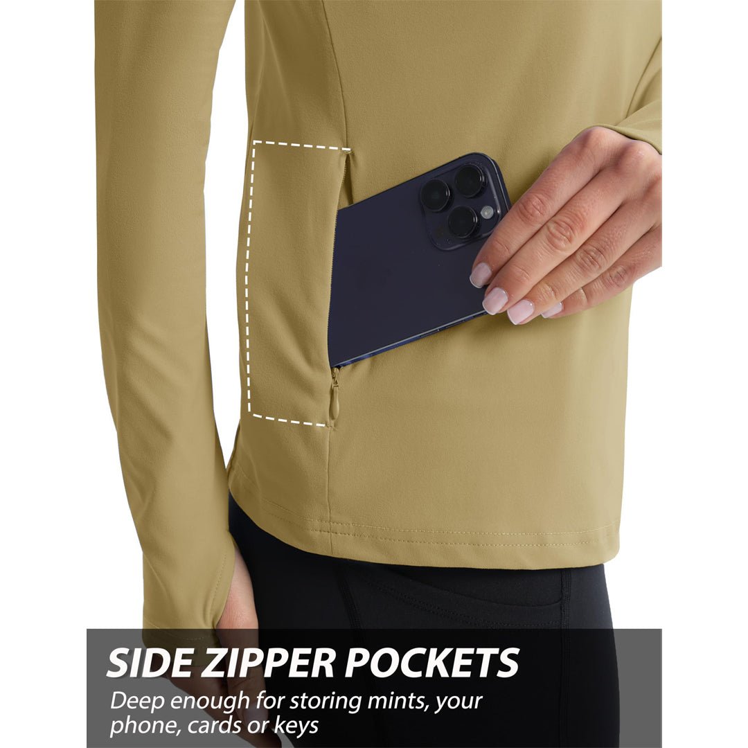 TACVASEN Light Blue Women's Long Sleeve Quarter Zip Running Athletic Top