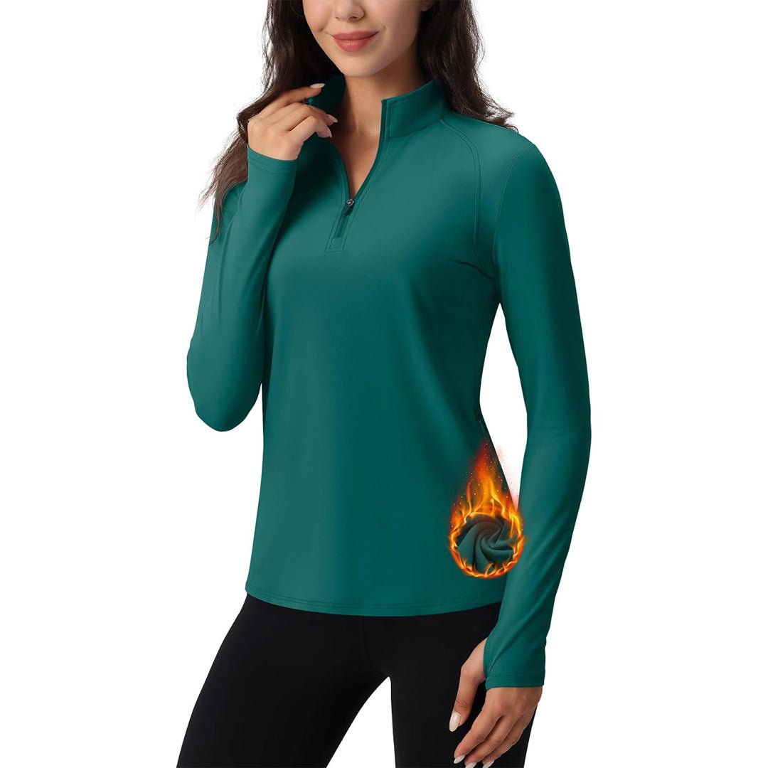 TACVASEN Green Women's Long Sleeve Quarter Zip Running Athletic Top