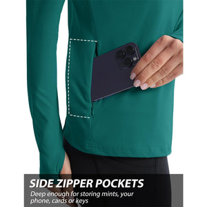 TACVASEN Light Blue Women's Long Sleeve Quarter Zip Running Athletic Top