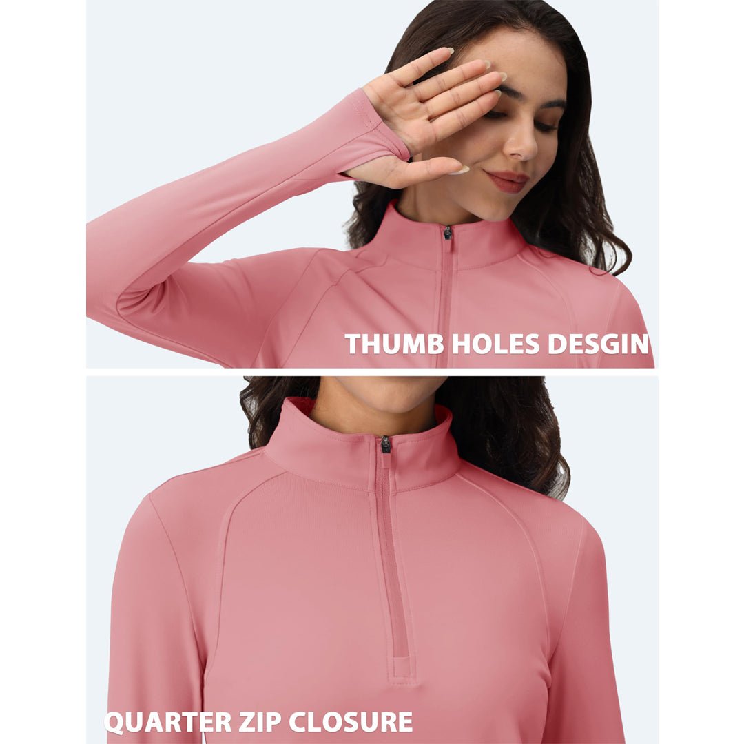 TACVASEN Light Blue Women's Long Sleeve Quarter Zip Running Athletic Top