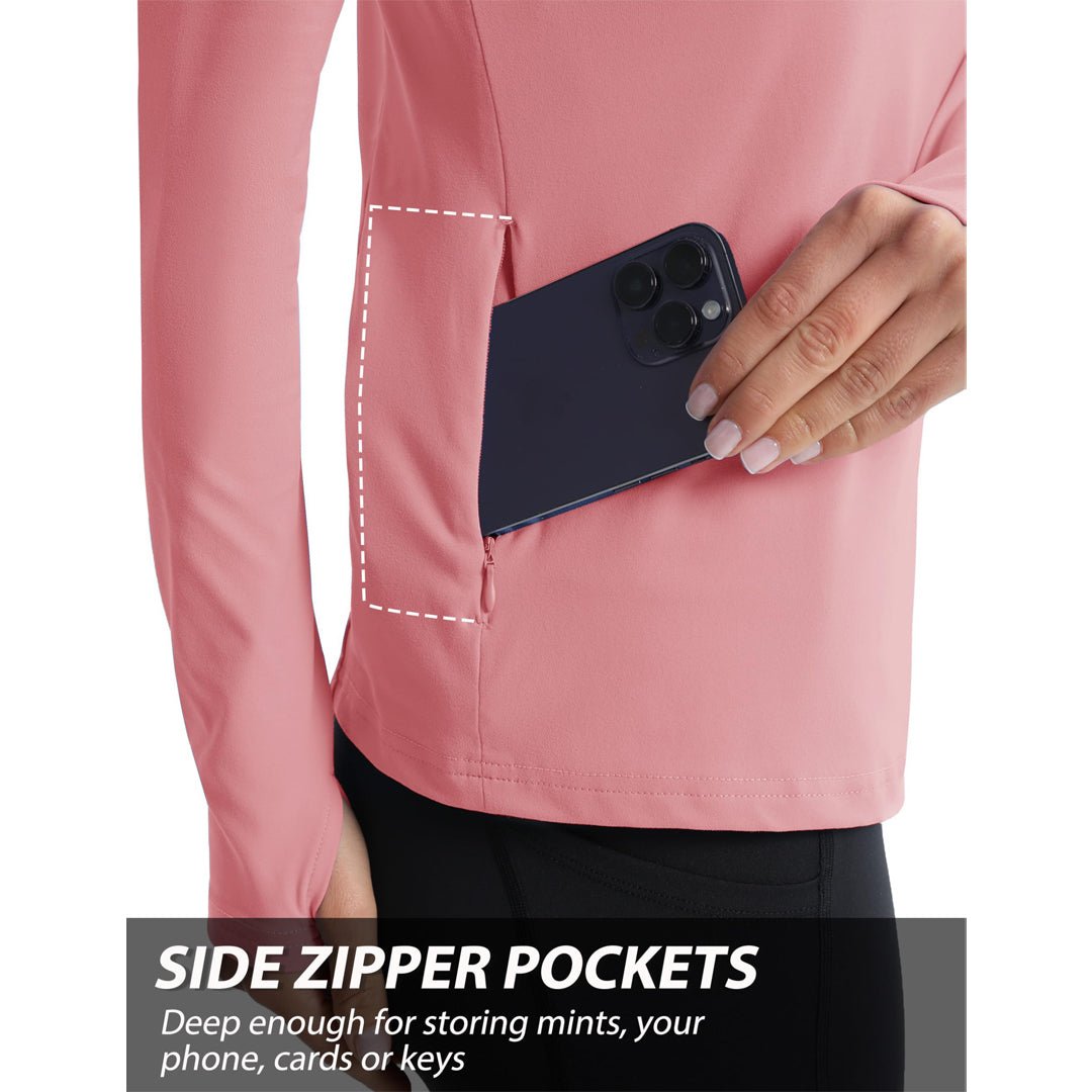 TACVASEN Light Blue Women's Long Sleeve Quarter Zip Running Athletic Top