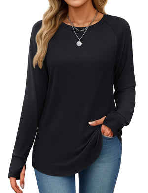 TACVASEN Black Women's Long Sleeve Shirts With Thumb Hole