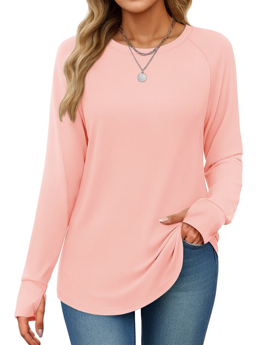 TACVASEN Pink Women's Long Sleeve Shirts With Thumb Hole