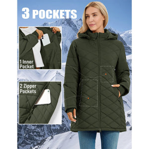 TACVASEN Wine Red Women's Long Waterproof Puffer Jacket with Hood