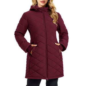 TACVASEN Navy Women's Long Waterproof Puffer Jacket with Hood