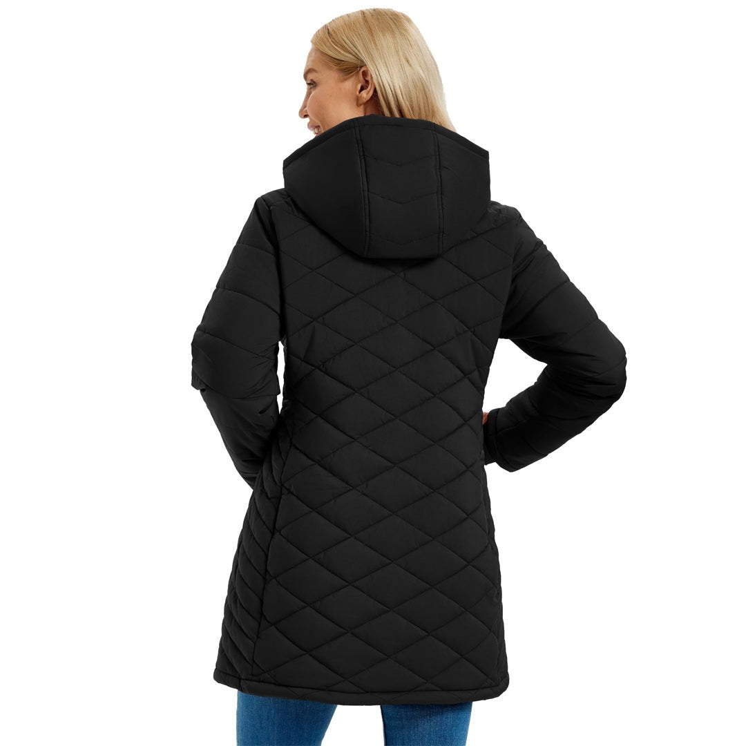 TACVASEN Black Women's Long Waterproof Puffer Jacket with Hood