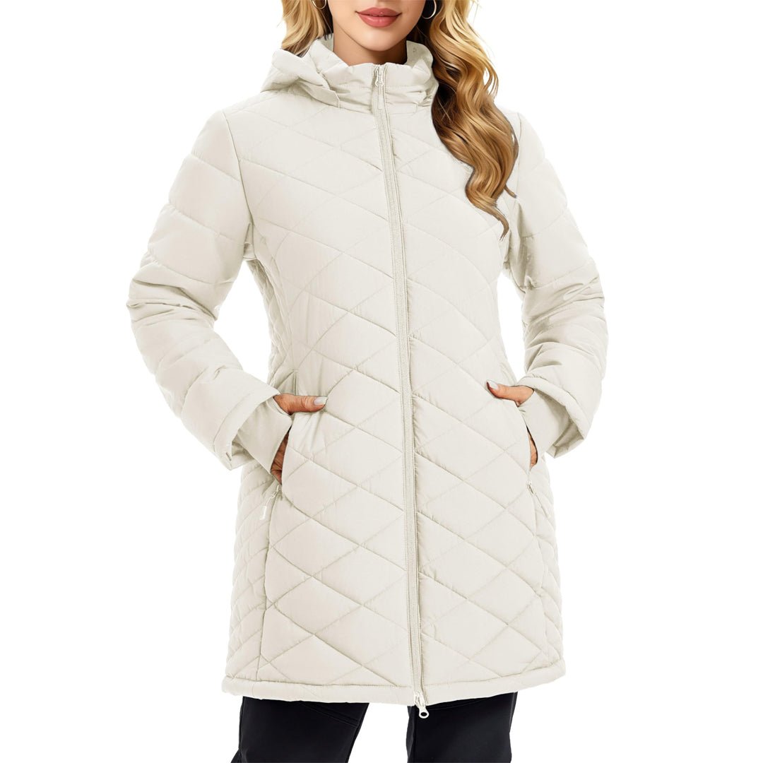 TACVASEN Beige Women's Long Waterproof Puffer Jacket with Hood