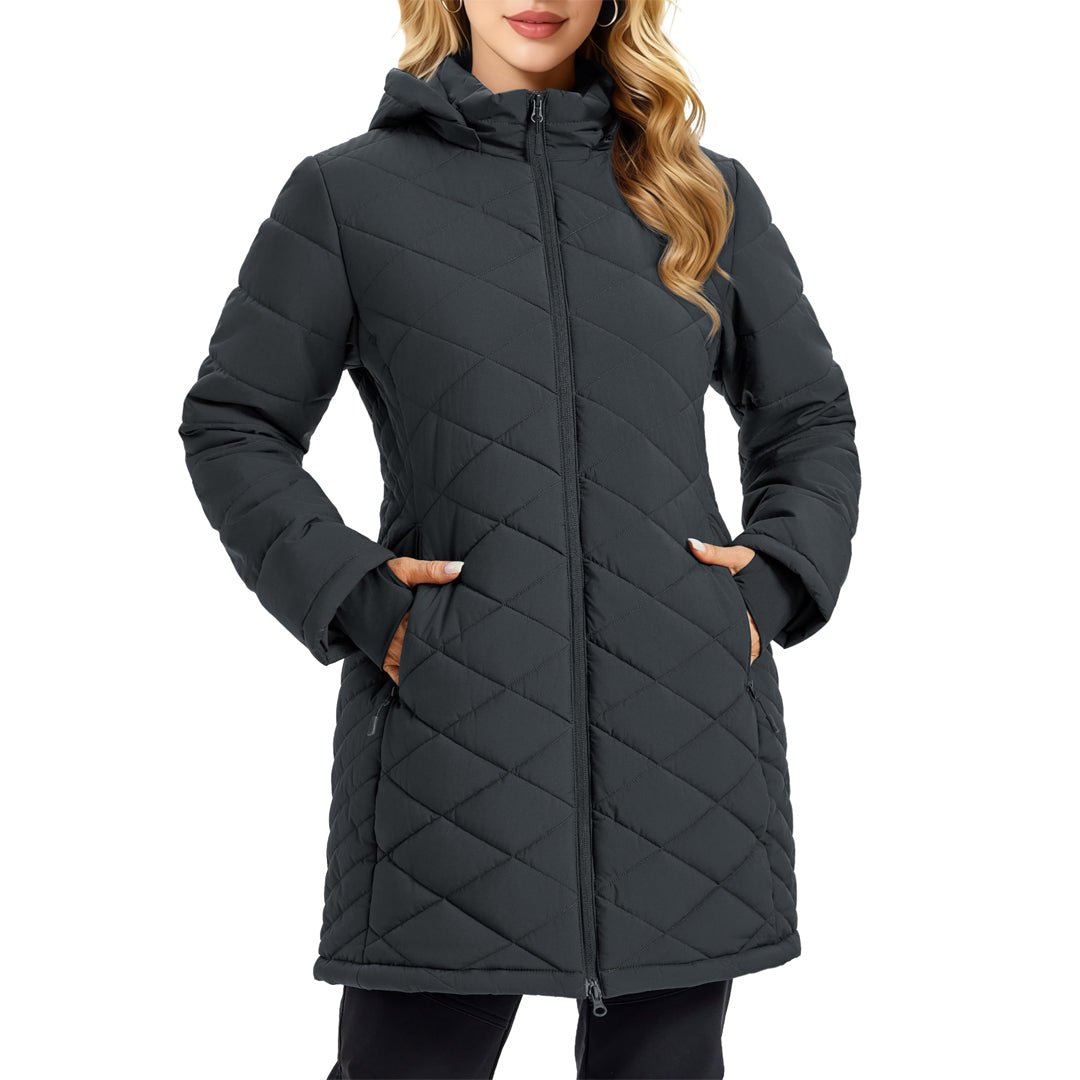TACVASEN Dark Grey Women's Long Waterproof Puffer Jacket with Hood