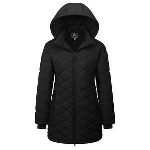 TACVASEN Black Women's Long Waterproof Puffer Jacket with Hood