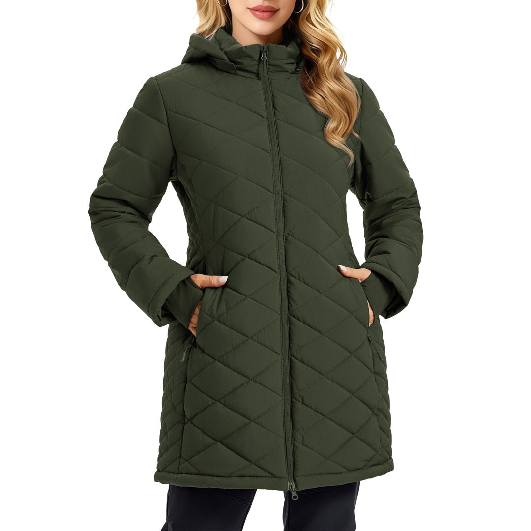 TACVASEN Wine Red Women's Long Waterproof Puffer Jacket with Hood