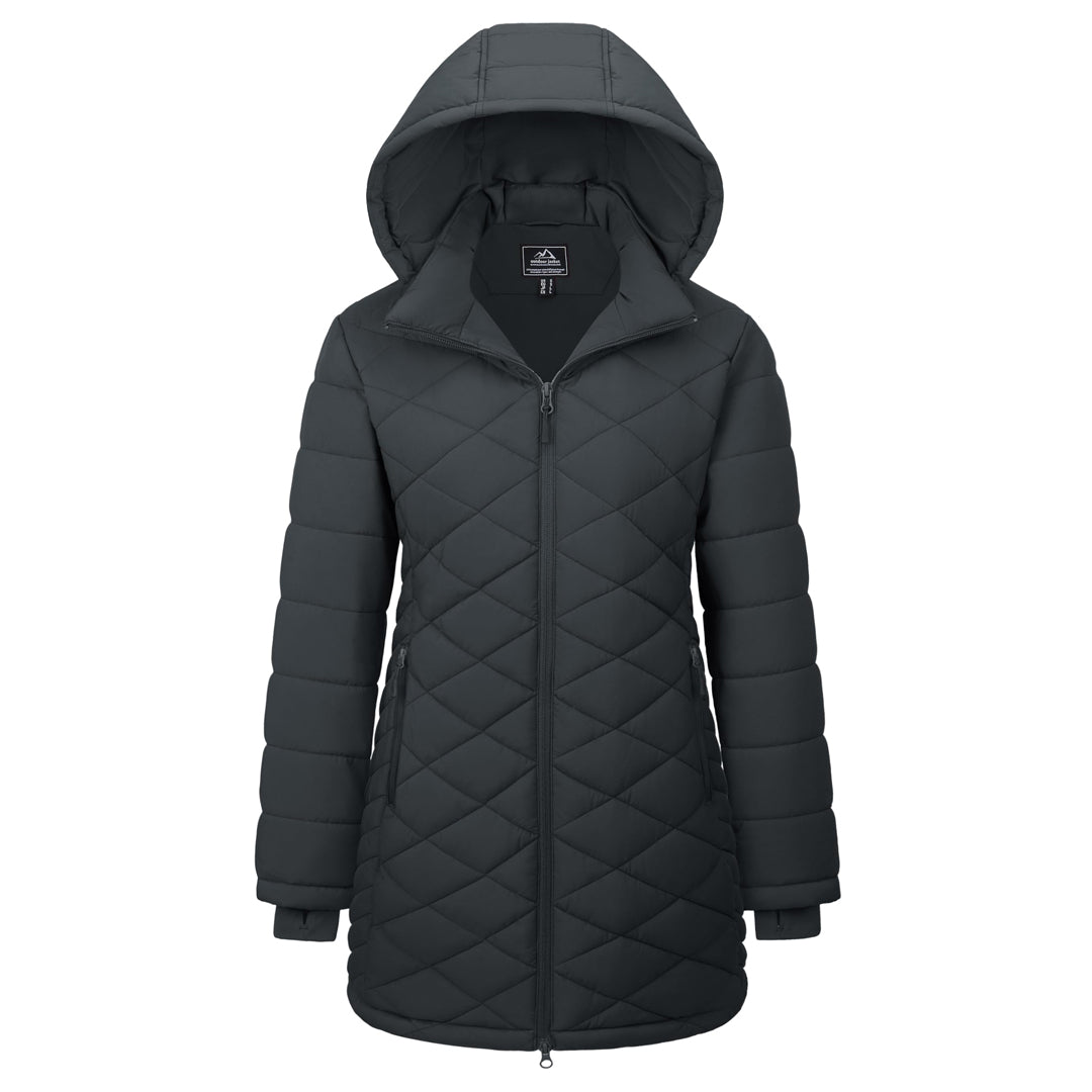 TACVASEN Dark Grey Women's Long Waterproof Puffer Jacket with Hood