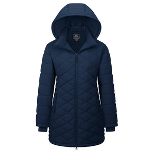 TACVASEN Navy Women's Long Waterproof Puffer Jacket with Hood