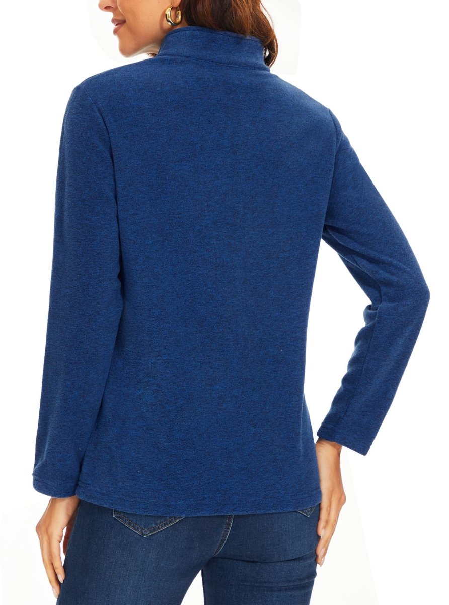 TACVASEN Dark Blue Women's Quarter Zip Fleece Casual Pullover Sweatshirt