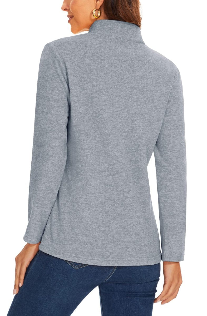 TACVASEN Light Grey Women's Quarter Zip Fleece Casual Pullover Sweatshirt