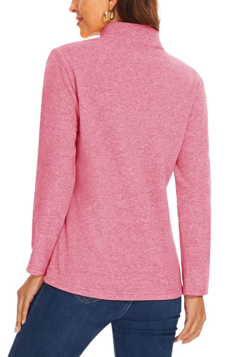 TACVASEN Pink Women's Quarter Zip Fleece Casual Pullover Sweatshirt