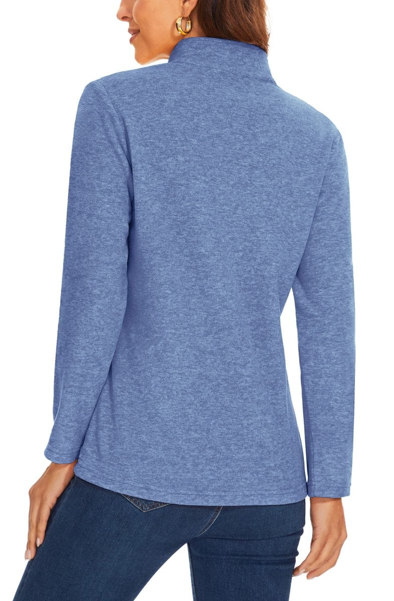 TACVASEN Grey Blue Women's Quarter Zip Fleece Casual Pullover Sweatshirt