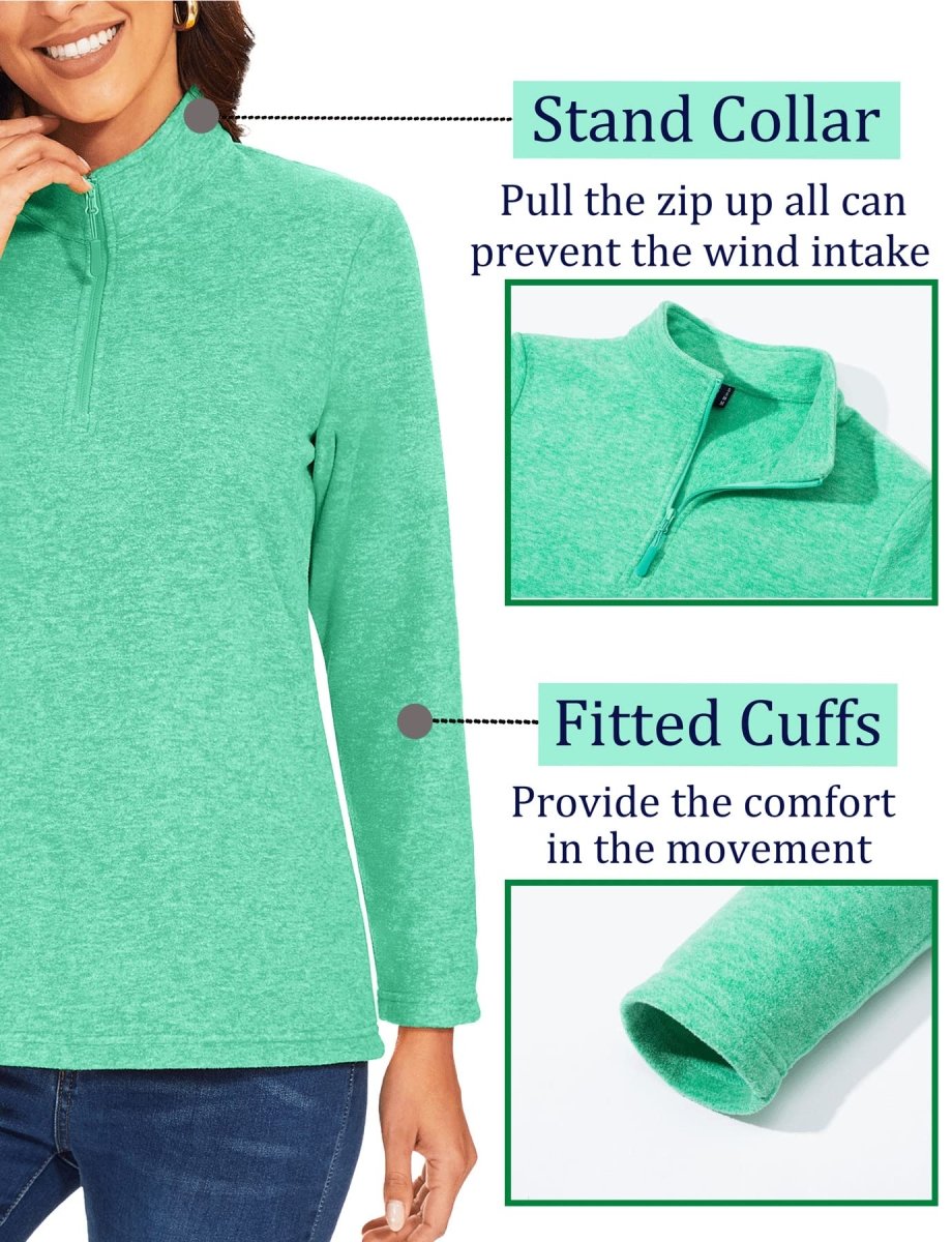TACVASEN Mint Green Women's Quarter Zip Fleece Casual Pullover Sweatshirt