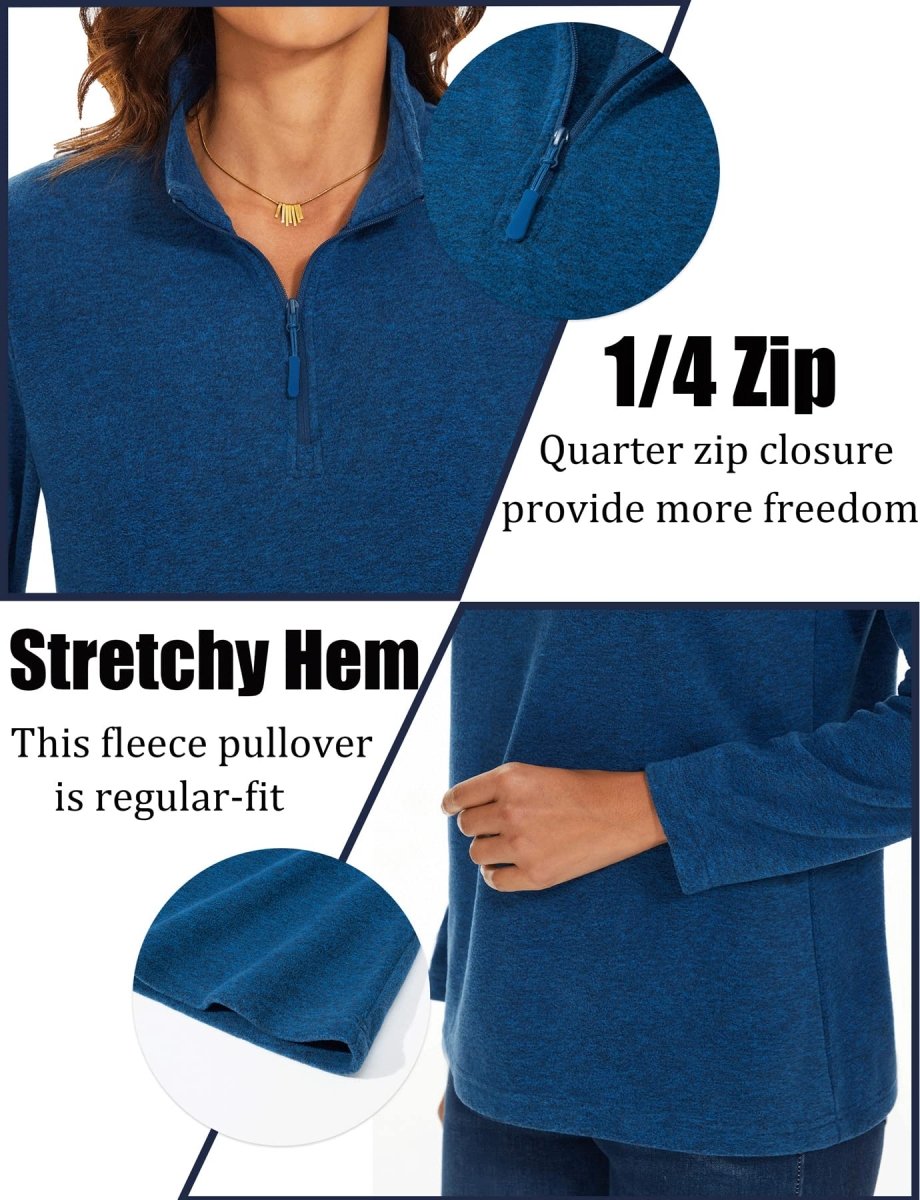 TACVASEN Medium Blue Women's Quarter Zip Fleece Casual Pullover Sweatshirt