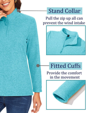 TACVASEN Water Blue Women's Quarter Zip Fleece Casual Pullover Sweatshirt