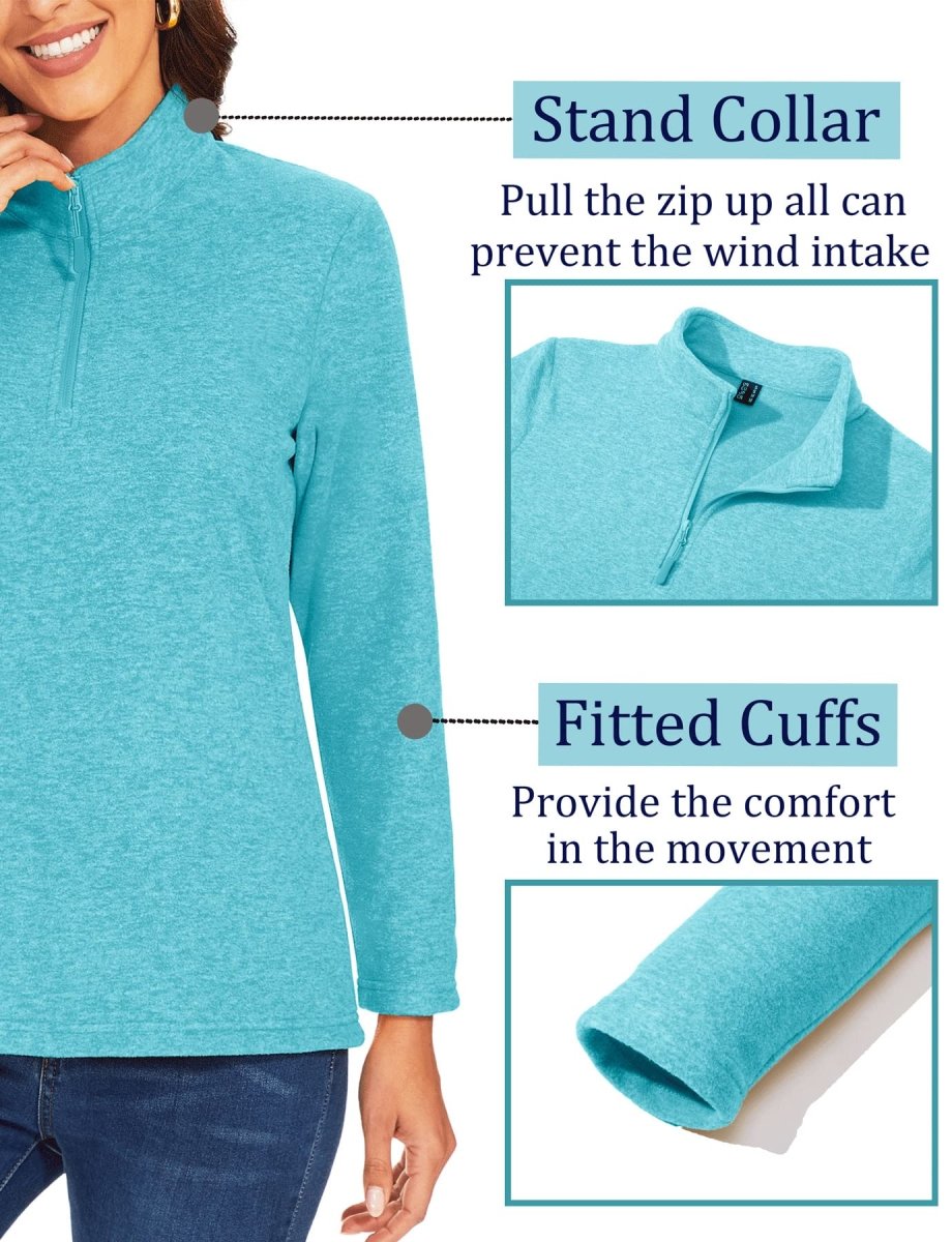 TACVASEN Water Blue Women's Quarter Zip Fleece Casual Pullover Sweatshirt