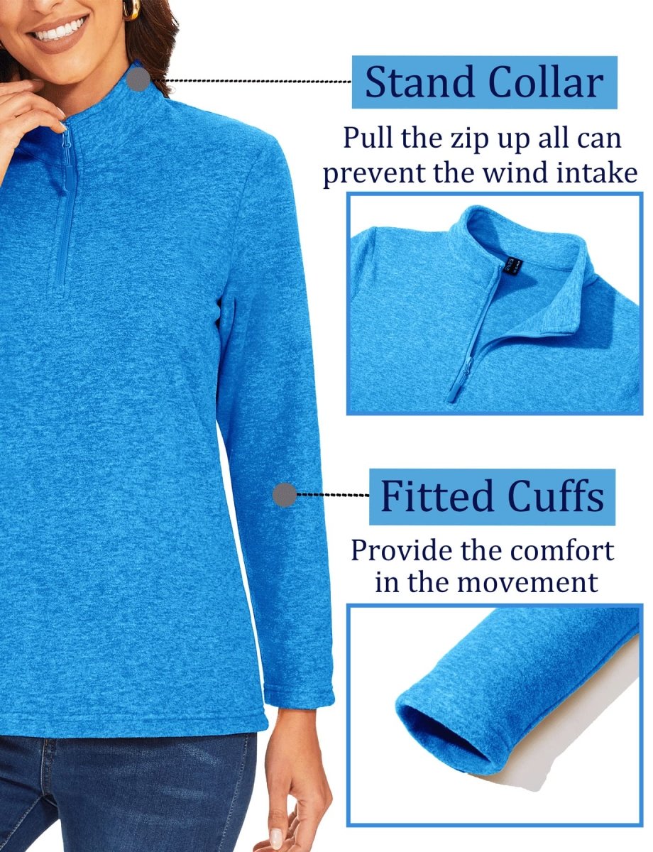 TACVASEN Sea Blue Women's Quarter Zip Fleece Casual Pullover Sweatshirt