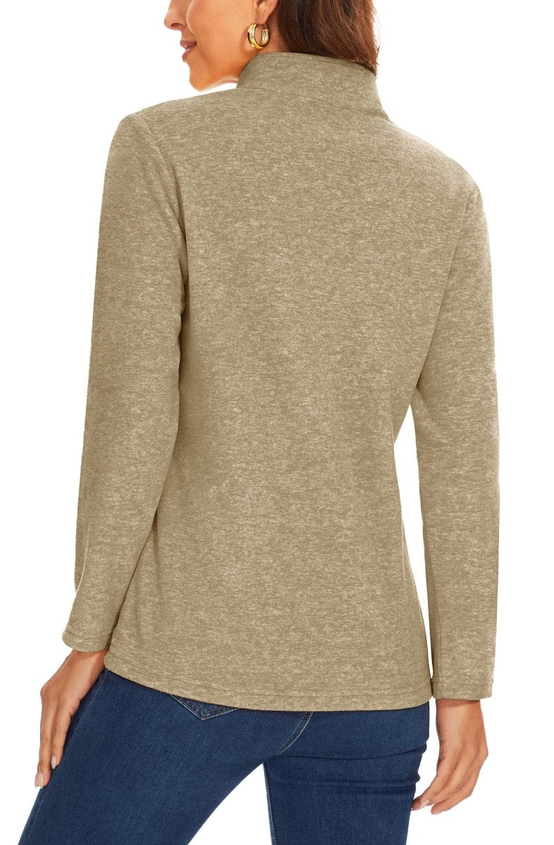 TACVASEN Khaki Women's Quarter Zip Fleece Casual Pullover Sweatshirt