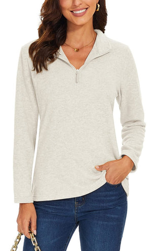 TACVASEN White Women's Quarter Zip Fleece Casual Pullover Sweatshirt