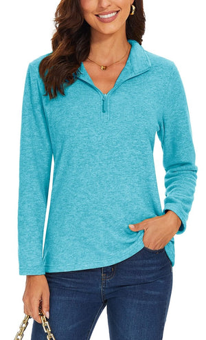 TACVASEN Water Blue Women's Quarter Zip Fleece Casual Pullover Sweatshirt