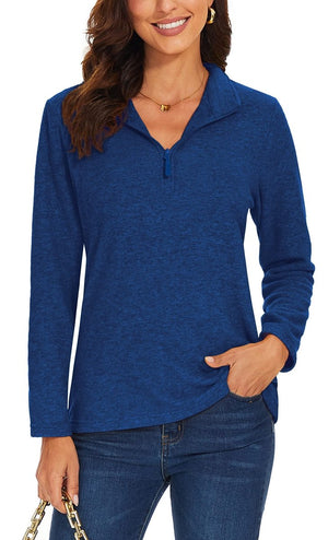 TACVASEN Dark Blue Women's Quarter Zip Fleece Casual Pullover Sweatshirt